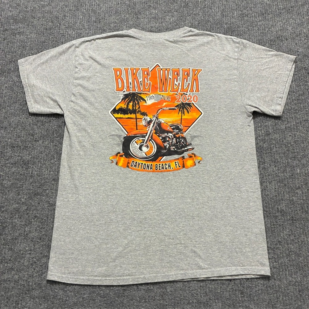 Daytona Bike Week 2020 Graphic T-Shirt Mens Size L Gray Cotton Short Sleeve - Picture 8 of 11